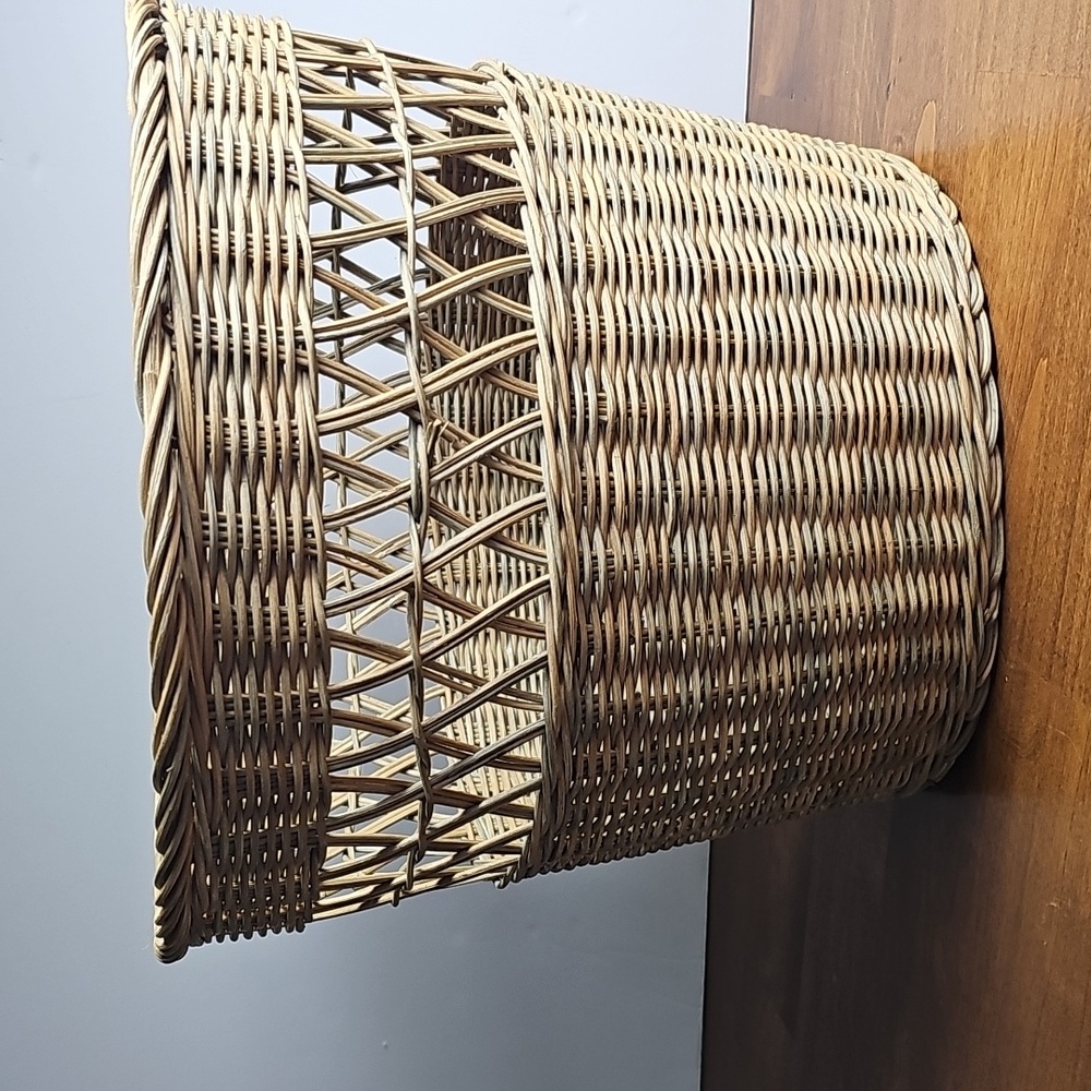 Vintage Wicker Trash Can Basket 10.5" High X 12" Opening. Great Conition For Age